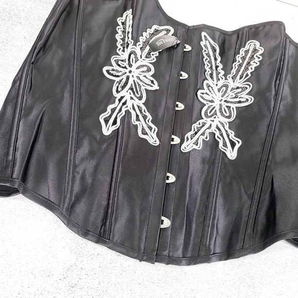 ADORE ME Black Corset PLUS SIZE 2XL XXL Lace Up Floral Beaded Lace Sparkle NEW - Picture 4 of 8